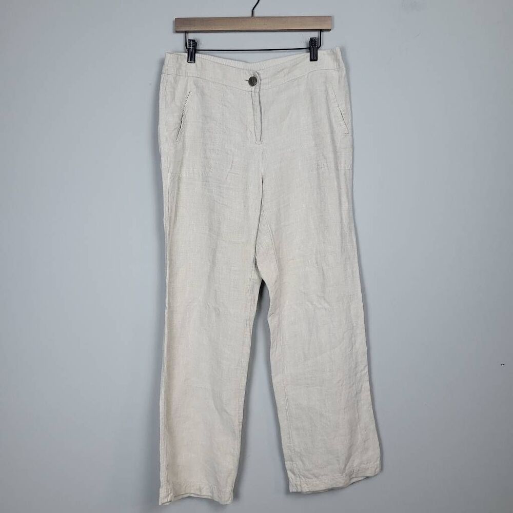 Chico's Cream Straight Leg Linen Blend Pants <size 1>